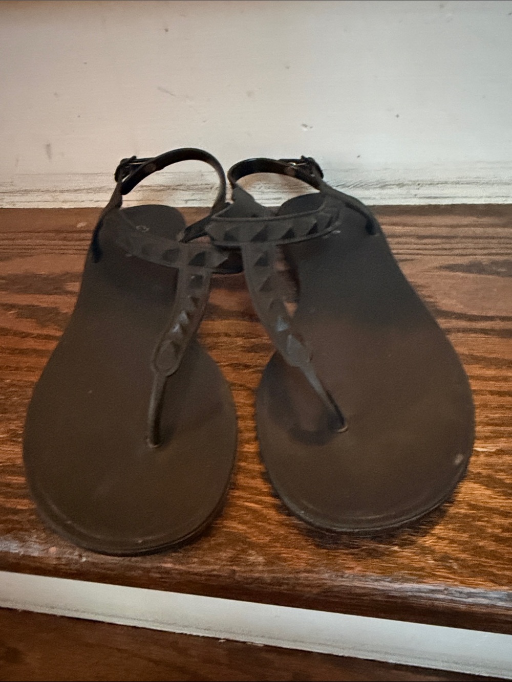 Qupid Black T-Strap Sandals with Stud Detail